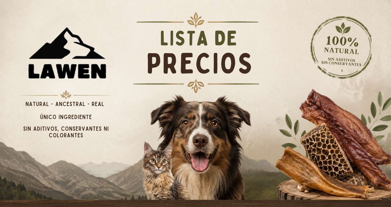 LAWEN — Lista de precios · snacks naturales para mascotas